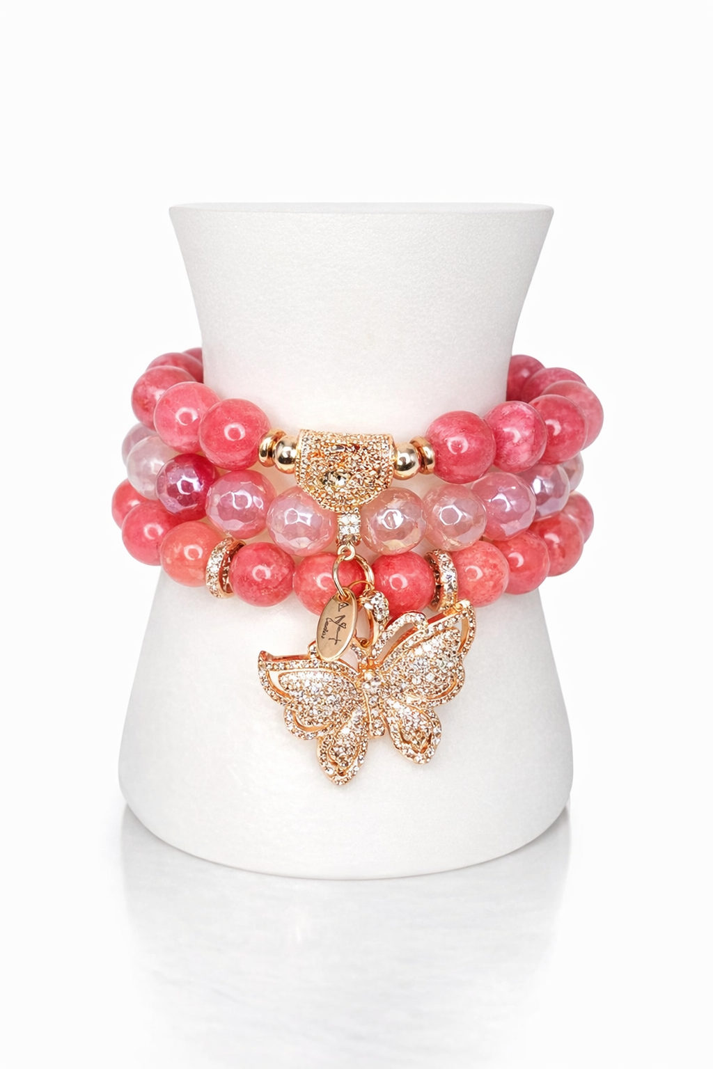 Pink Butterfly 3 piece stack braclet