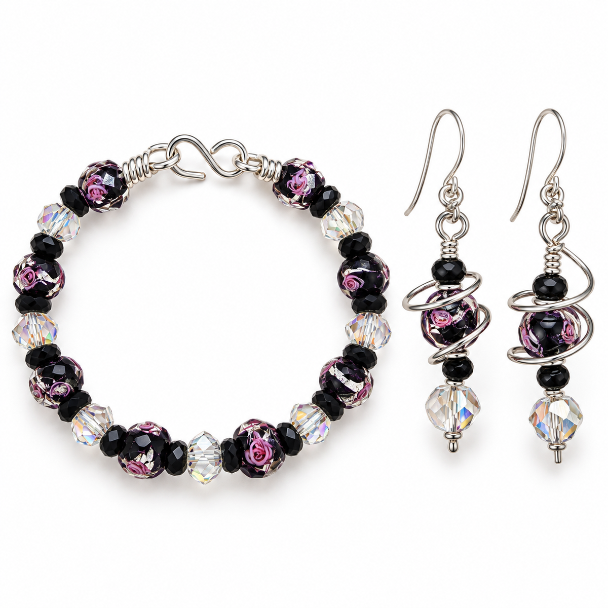 Midnight Rose — Handmade Bracelet & Earring Set