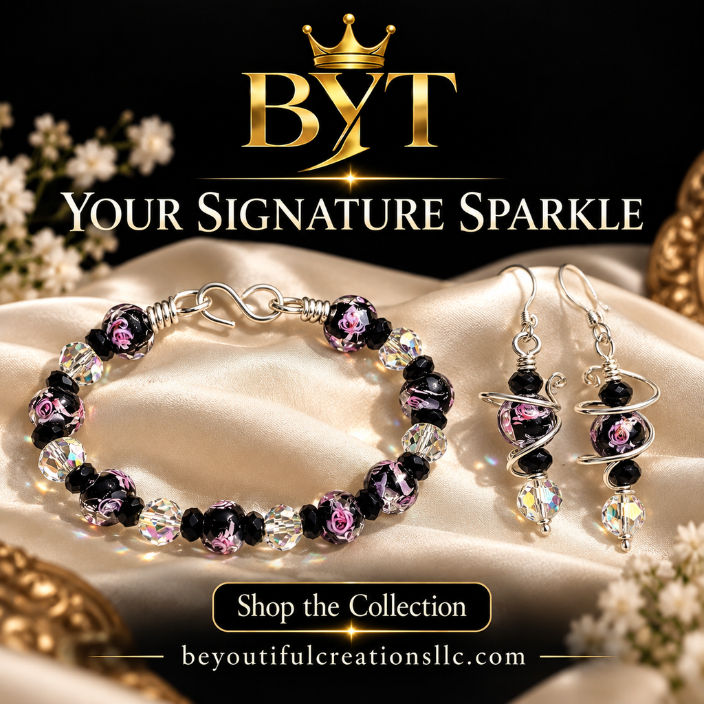 Midnight Rose — Handmade Bracelet & Earring Set