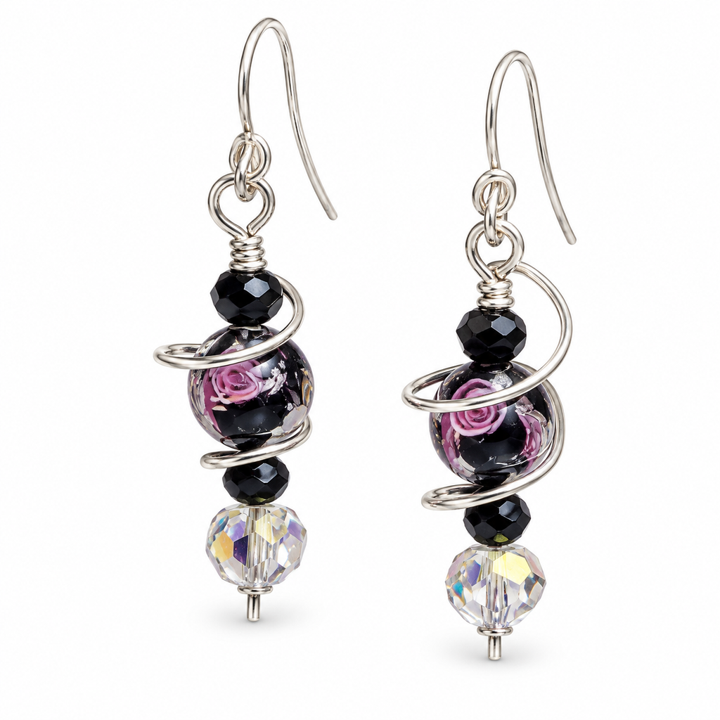 Midnight Rose — Handmade Bracelet & Earring Set