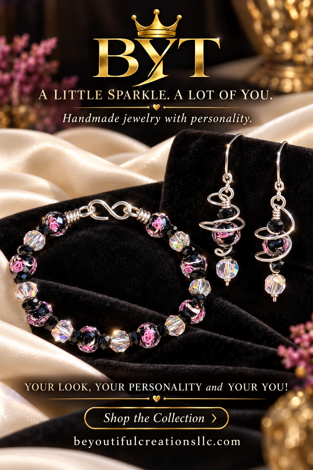Midnight Rose — Handmade Bracelet & Earring Set