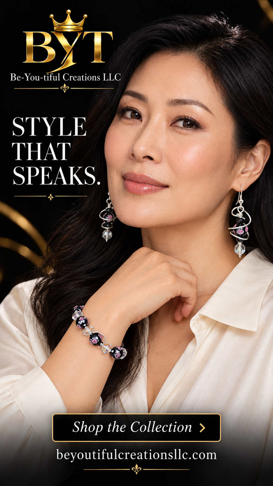 Midnight Rose — Handmade Bracelet & Earring Set